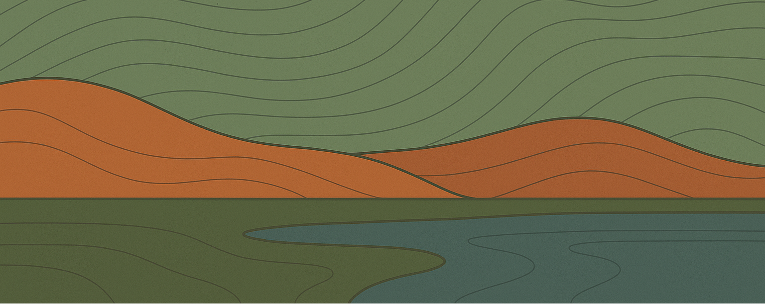 Simplified landscape with wavy lines on a green background