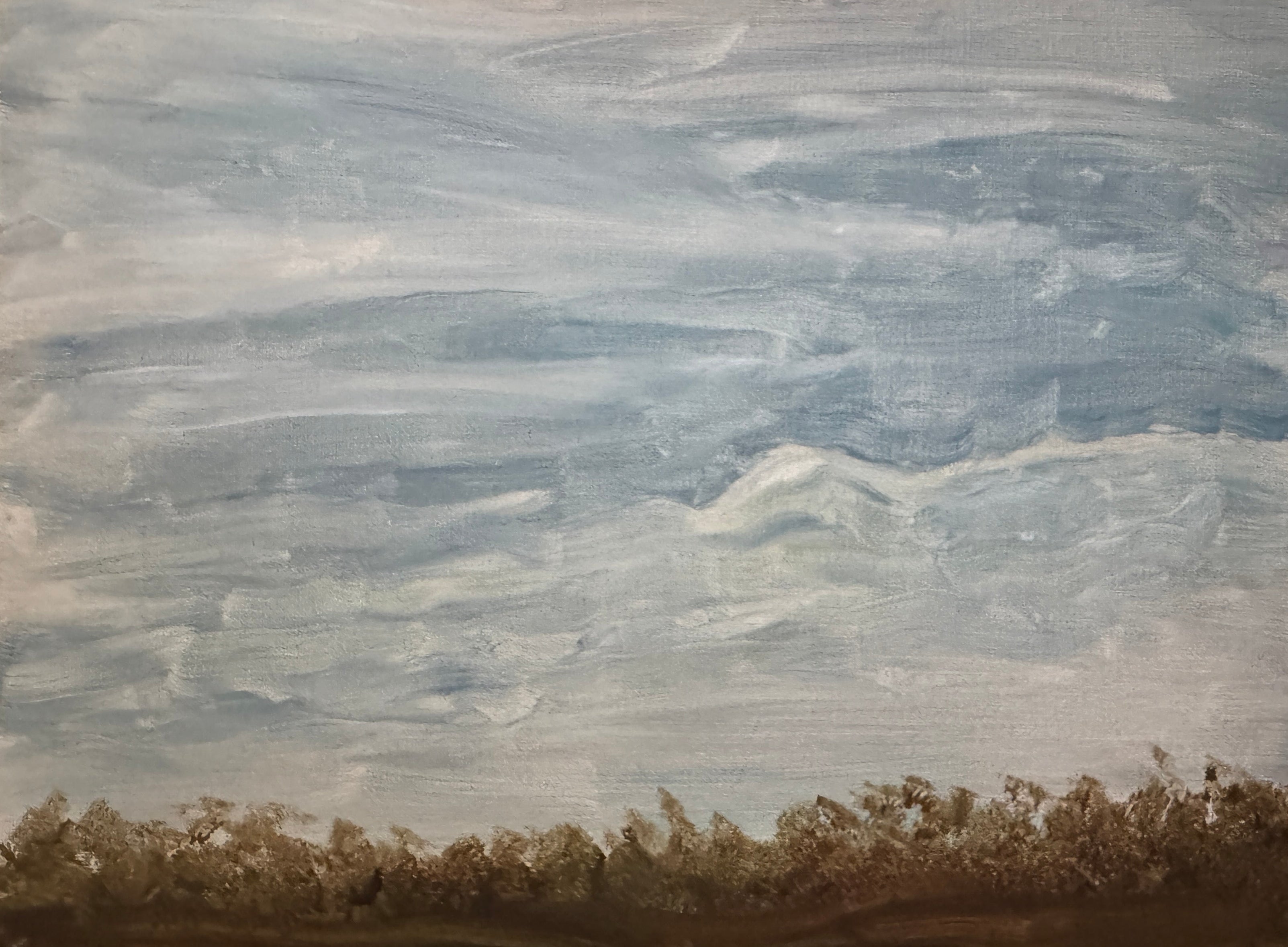 Abstract painting with blue and gray tones on a textured surface